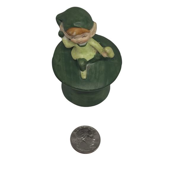 Vintage Ceramic Whimsical Elf Pixie Sitting On Green Hat Japan Christmas Decor - Picture 12 of 16